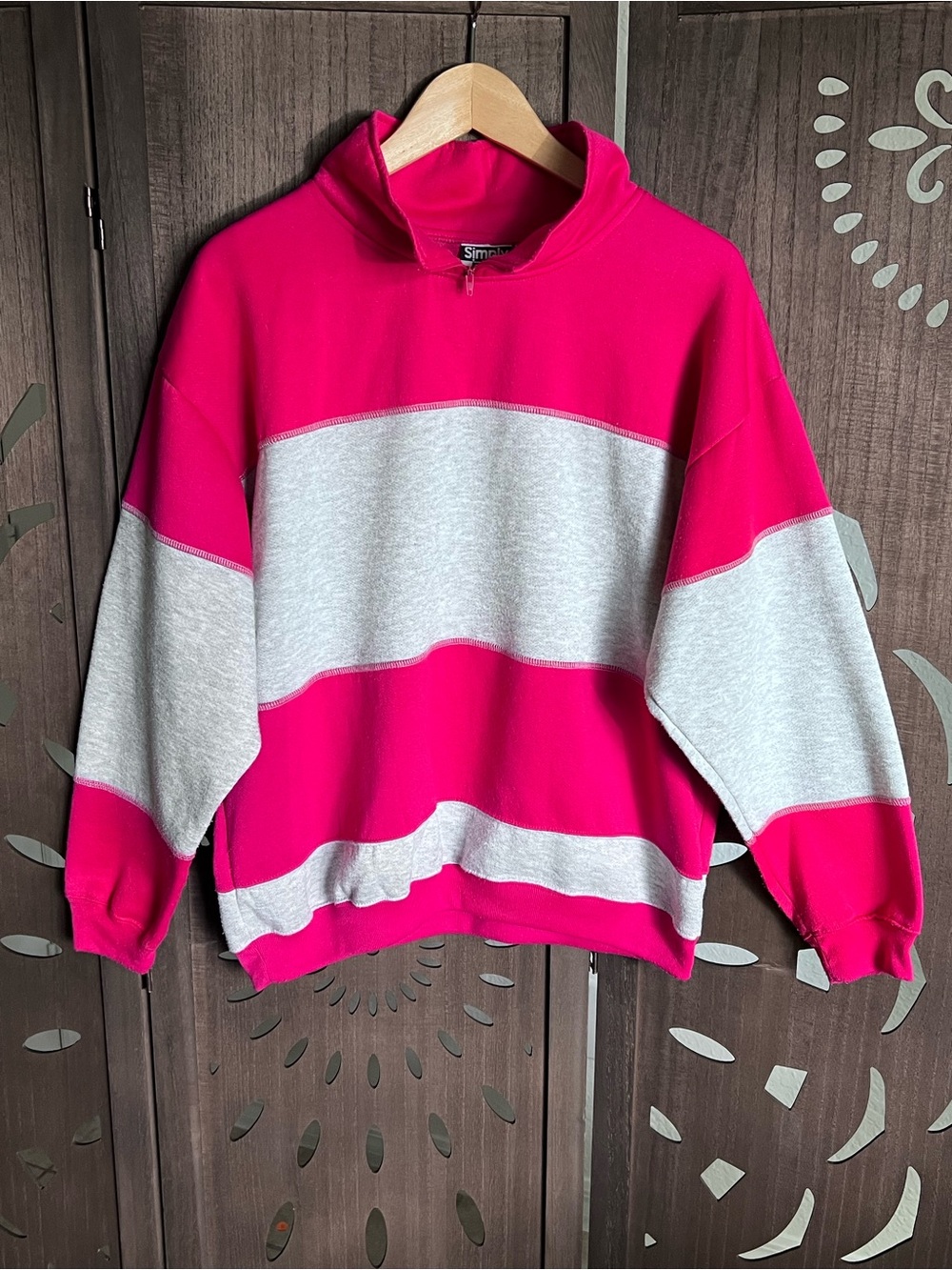 Women's Hot Pink & Light Gray Striped Quarter-Zip Pullover